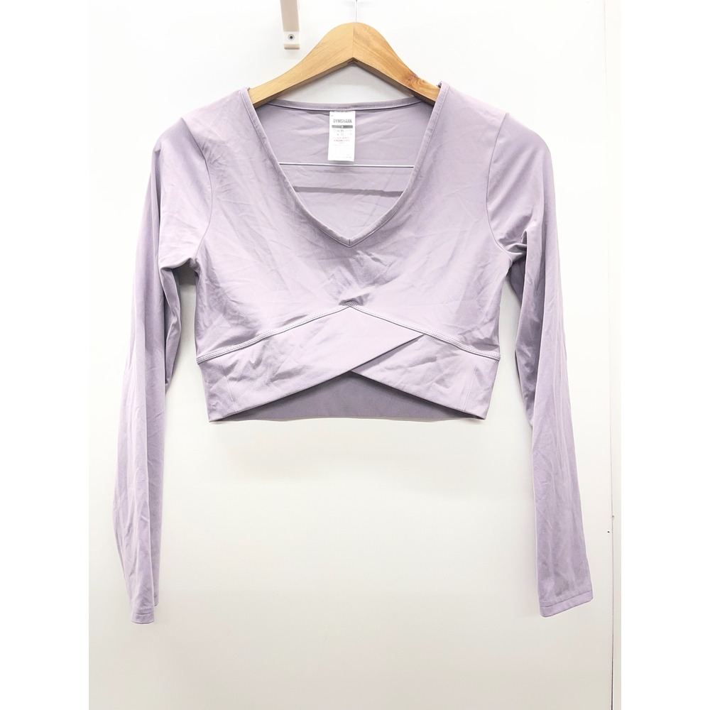 Gymshark Womens V-Neck Crossover Wrap Long Sleeve Crop Top Purple Small B4A8F